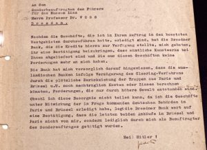 Schreiben von Hildebrand Gurlitt an Prof. Dr. Hermann Voss, der 1943 zum Sonderbeauftragten für den Aufbau und die Bestückung von Hitlers geplantem Führermuseum in Linz ernannt wurde.